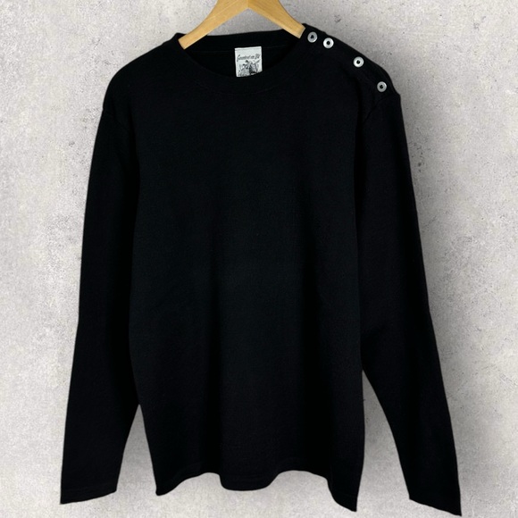 NEW SNS Herning 100% Merino Wool Button Shoulder Sweater Black Knit Mens Size L - Picture 15 of 16